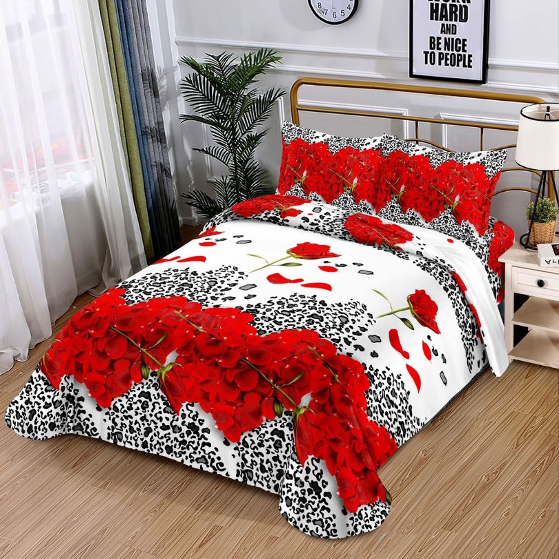 Lenjerie de Pat cu Elastic 1 Persoana din Bumbac Satinat 3D – 4 Piese | Confort Premium si Design Inovator | COD 1340-S