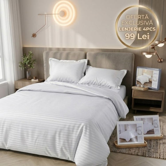 Lenjerie de pat damasc 4 piese cu elastic – Eleganta Hotelieră la Super Ofertă 🌙✨| 0277-CA