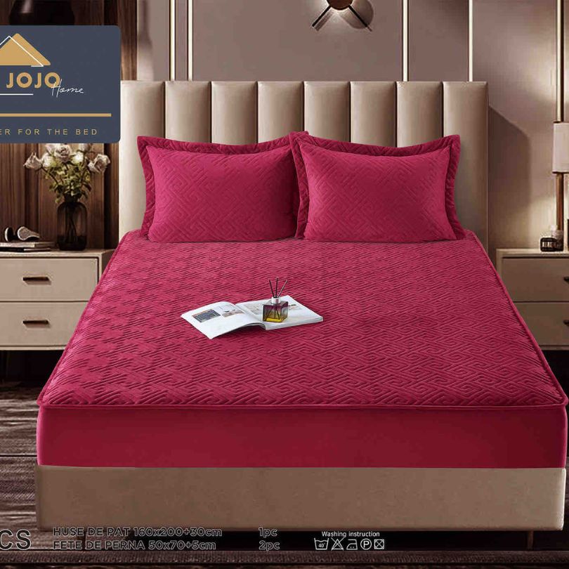 Husa de pat topper catifea – Set complet 3 piese, confort si eleganta pentru patul tau 160X200cm | COD 1536-J