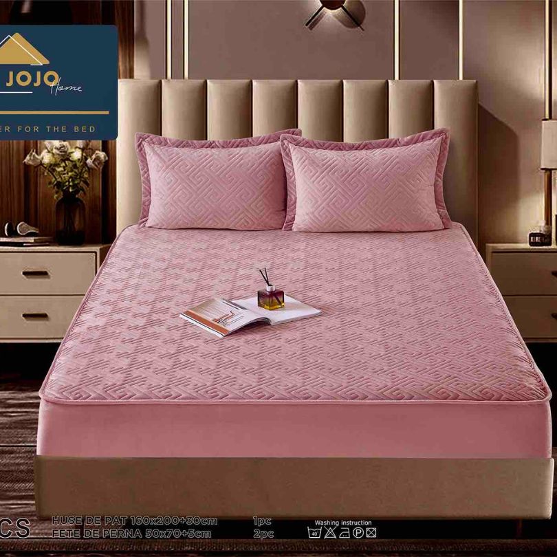 Husa de pat topper catifea – Set complet 3 piese, confort si eleganta pentru patul tau 160X200cm | COD 1538J