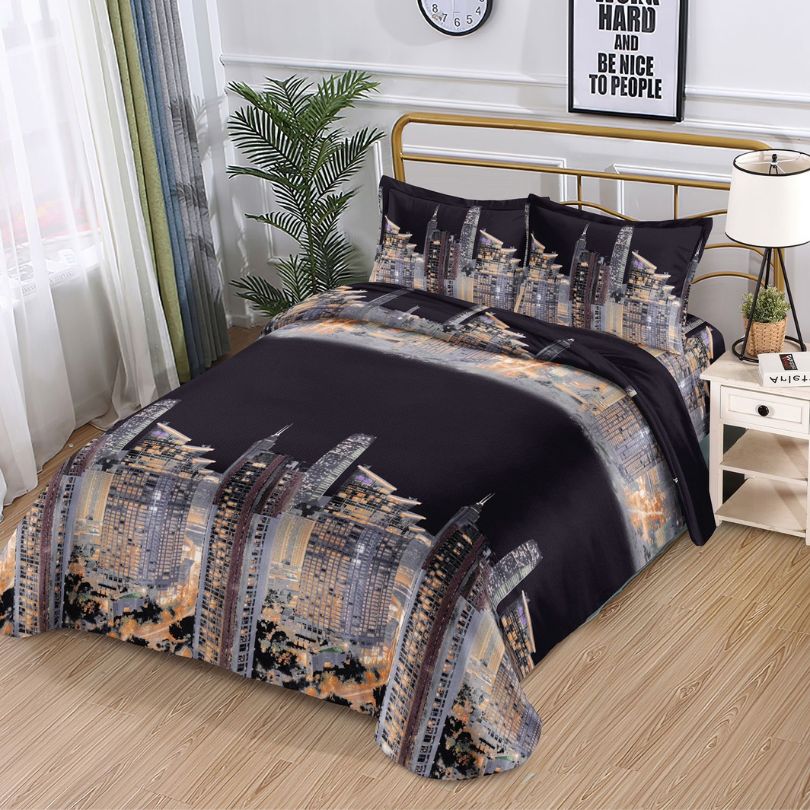 Lenjerie de Pat 1 Persoana din Bumbac Satinat 3D – 4 Piese | Confort si Eleganta Moderna | COD 0743-S