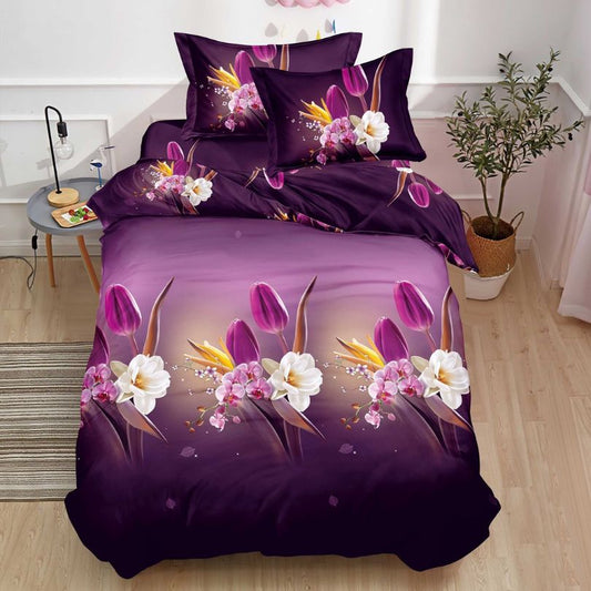 Lenjerie de Pat 1 Persoana din Bumbac Satinat 3D – 4 Piese | Confort si Eleganta Moderna | COD 0769-S