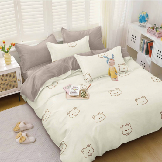 Lenjerie de Pat Bumbac Satinat cu Elastic – 4 Piese | Confort si Eleganta | COD 0455 - S