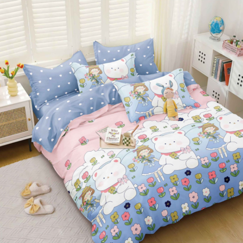 Lenjerie de Pat Bumbac Satinat cu Elastic – 4 Piese | Confort si Eleganta | COD 0457 - S