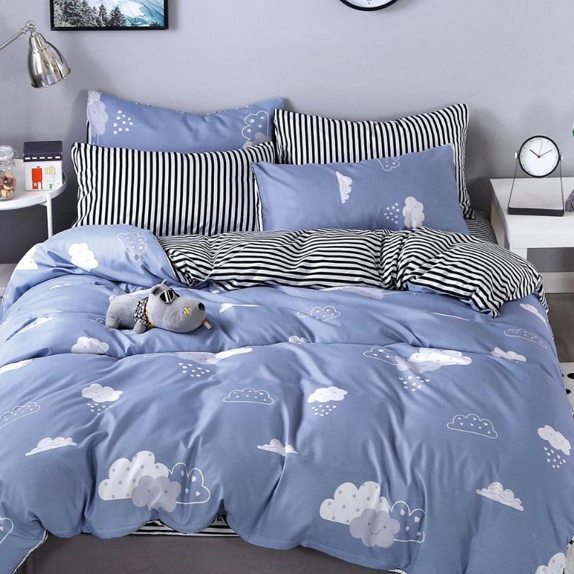 Lenjerie de Pat Bumbac Satinat cu Elastic – 4 Piese | Confort si Eleganta | COD 1242 - S