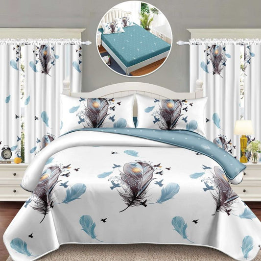 Lenjerie de Pat Finet 1 Persoana cu Elastic – 4 Piese + 2 Draperii Asortate | Set Complet, Calitate Premium | COD: 1423-S