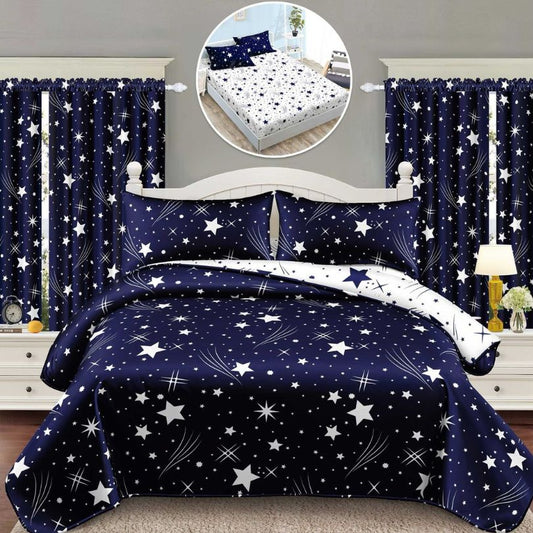 Lenjerie de Pat Finet 1 Persoana cu Elastic – 4 Piese + 2 Draperii Asortate | Set Complet, Calitate Premium | COD: 1425-S