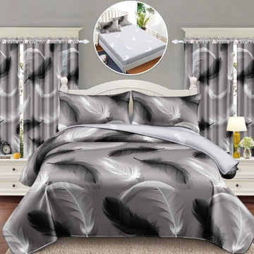 Lenjerie de Pat Finet 1 Persoana cu Elastic – 4 Piese + 2 Draperii Asortate | Set Complet, Calitate Premium | COD: 1428-S