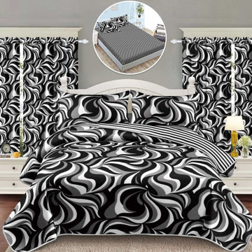 Lenjerie de Pat Finet 1 Persoana cu Elastic – 4 Piese + 2 Draperii Asortate | Set Complet, Calitate Premium | COD: 1430-S