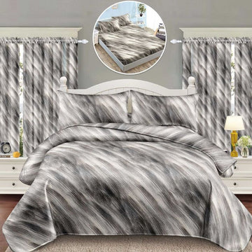 Lenjerie de Pat Finet 1 Persoana cu Elastic – 4 Piese + 2 Draperii Asortate | Set Complet, Calitate Premium | COD: 1433-S