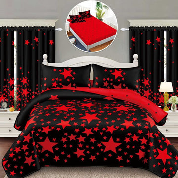 Lenjerie de Pat Finet 1 Persoana cu Elastic – 4 Piese + 2 Draperii Asortate | Set Complet, Calitate Premium | COD: 1439-S