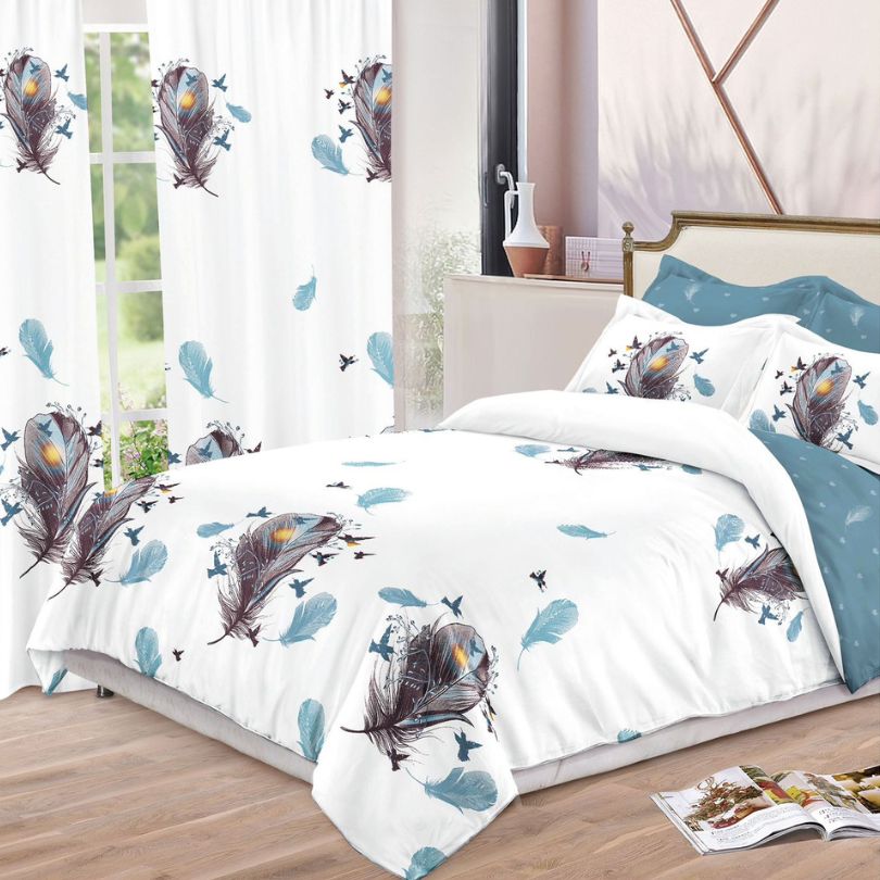 Lenjerie de Pat Finet  – 6 Piese + 2 Draperii Asortate | Set Complet Elegant si Practic | COD: 1480-S