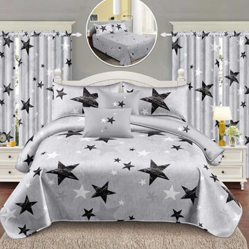 Lenjerie de Pat Finet  – 6 Piese + 2 Draperii Asortate | Set Complet Elegant si Practic | COD: 1485-S