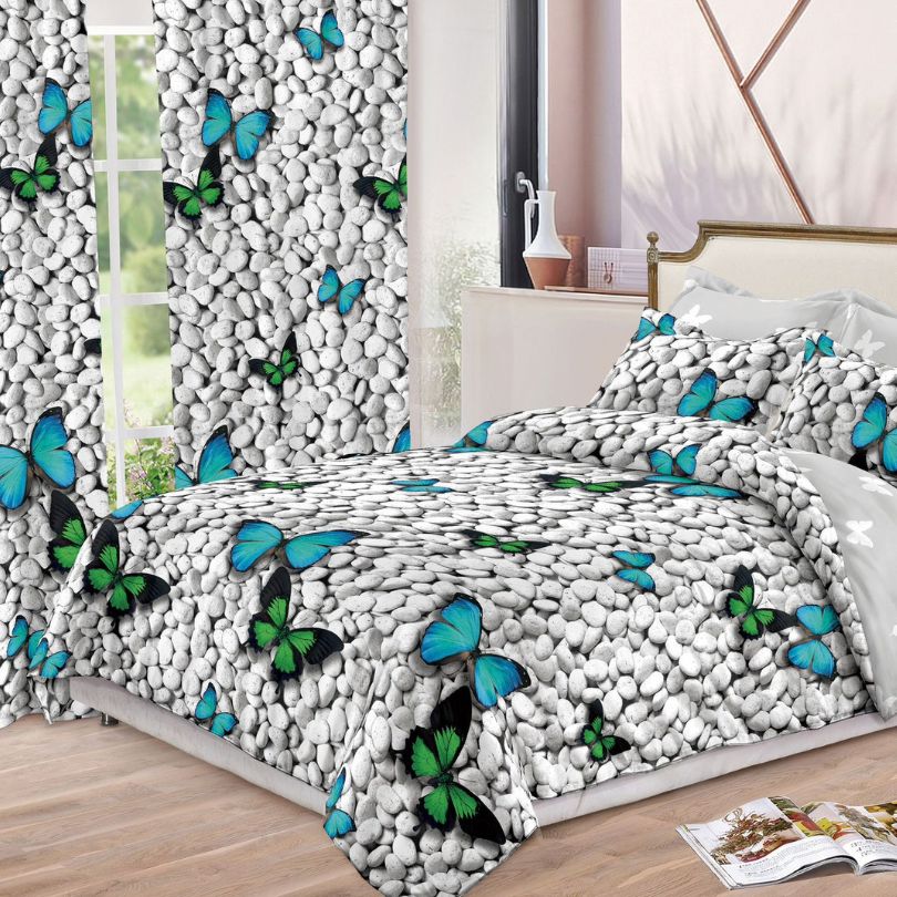 Lenjerie de Pat Finet  – 6 Piese + 2 Draperii Asortate | Set Complet Elegant si Practic | COD: 1489-S