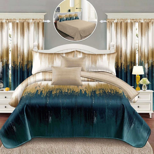 Lenjerie de Pat Finet – 6 Piese + 2 Draperii Asortate | Set Complet Elegant si Practic | COD: 1498-S