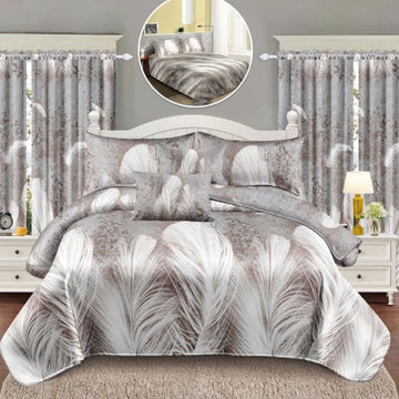 Lenjerie de Pat Finet  – 6 Piese + 2 Draperii Asortate | Set Complet Elegant si Practic | COD: 1501-S