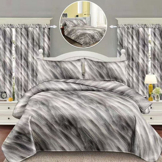 Lenjerie de Pat Finet Bumbac 1 Persoana – 4 Piese + 2 Draperii Asortate | Set Complet cu Design Modern | COD: 1442-S