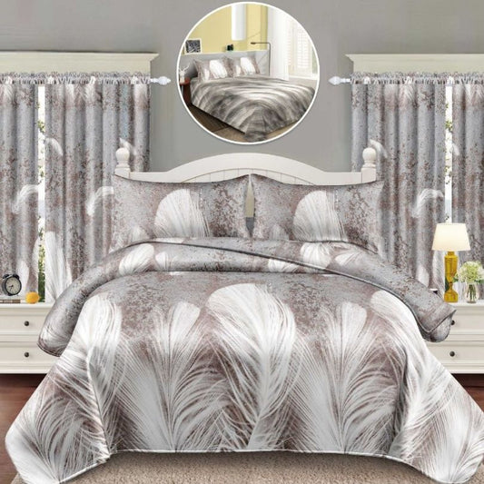 Lenjerie de Pat Finet Bumbac 1 Persoana – 4 Piese + 2 Draperii Asortate | Set Complet cu Design Modern | COD: 1448-S