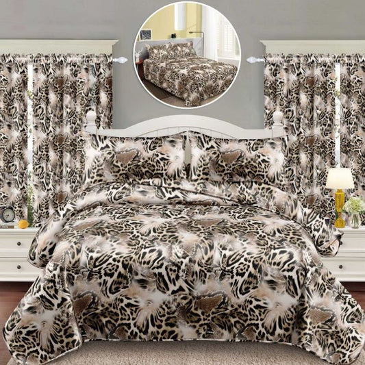 Lenjerie de Pat Finet Bumbac 1 Persoana – 4 Piese + 2 Draperii Asortate | Set Complet cu Design Modern | COD: 1449-S