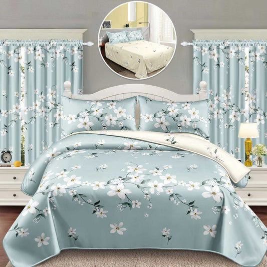 Lenjerie de Pat Finet Bumbac 1 Persoana – 4 Piese + 2 Draperii Asortate | Set Complet cu Design Modern | COD: 1454-S