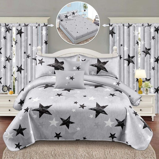 Lenjerie de Pat Finet cu Elastic – 6 Piese + 2 Draperii Asortate | Set Complet Elegant si Practic | COD: 1462-S