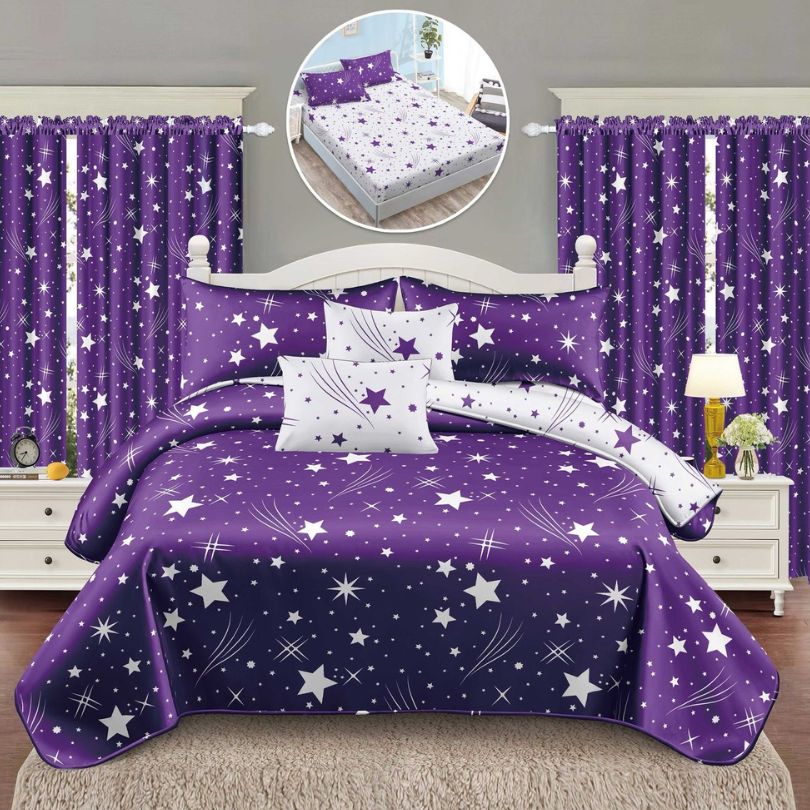 Lenjerie de Pat Finet cu Elastic – 6 Piese + 2 Draperii Asortate | Set Complet Elegant si Practic | COD: 1463-S