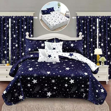 Lenjerie de Pat Finet cu Elastic – 6 Piese + 2 Draperii Asortate | Set Complet Elegant si Practic | COD: 1468-S