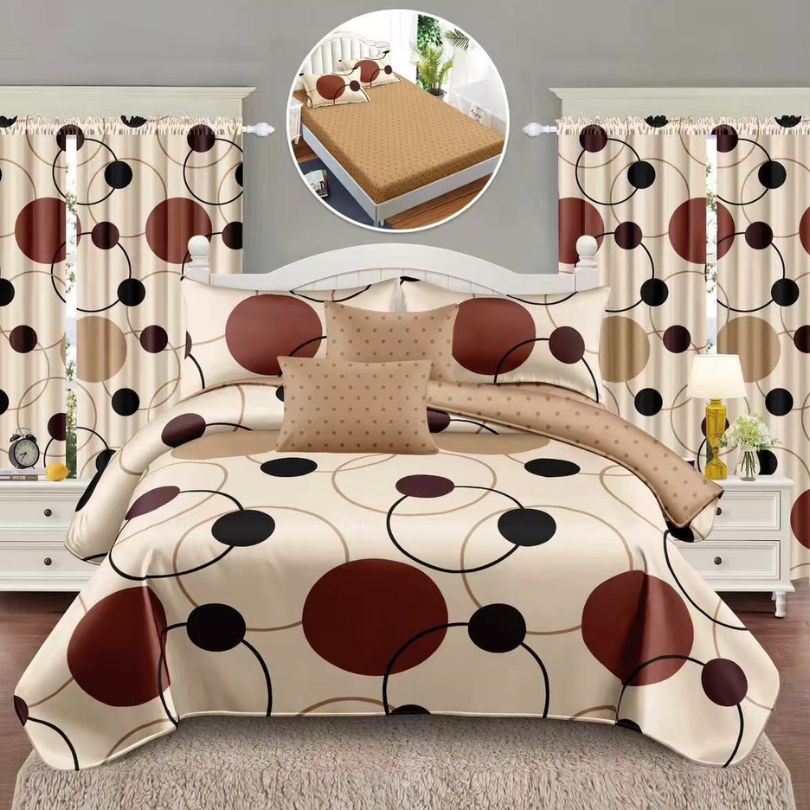 Lenjerie de Pat Finet cu Elastic – 6 Piese + 2 Draperii Asortate | Set Complet Elegant si Practic | COD: 1469-S