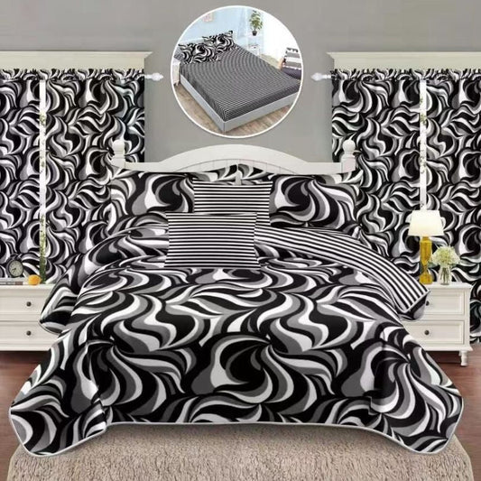 Lenjerie de Pat Finet cu Elastic – 6 Piese + 2 Draperii Asortate | Set Complet Elegant si Practic | COD: 1471-S