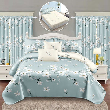 Lenjerie de Pat Finet cu Elastic – 6 Piese + 2 Draperii Asortate | Set Complet Elegant si Practic | COD: 1474-S