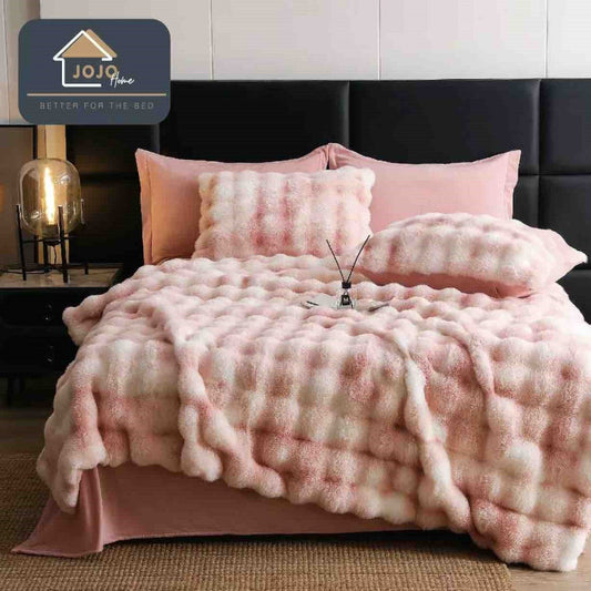 Lenjerie de Pat cu Blanita de Iepure Artificiala - Set 6 Piese | Confort si Eleganta | COD 0864-J