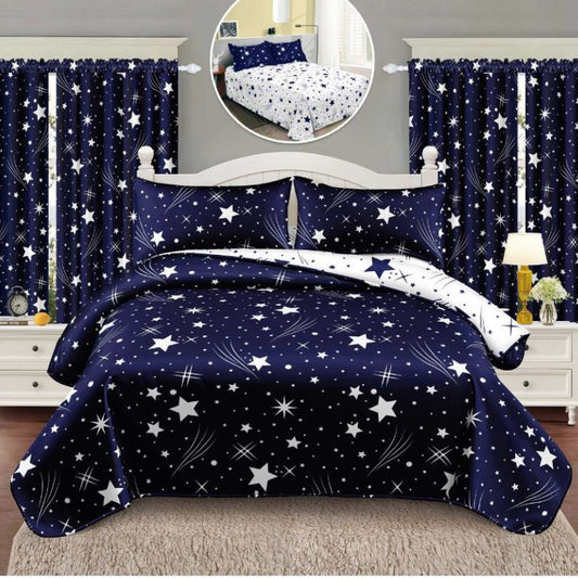 Lenjerie de pat 1 persoana, 4 piese + 2 draperii, confort complet si decor armonios | 3198-S