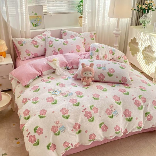 Lenjerie de pat 1 persoana, Finet Creponat, cu elastic, 4 piese, 100% bumbac | 0373-PV