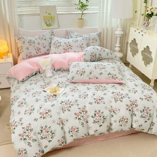 Lenjerie de pat 1 persoana, Finet Creponat, cu elastic, 4 piese, 100% bumbac | 0375-PV