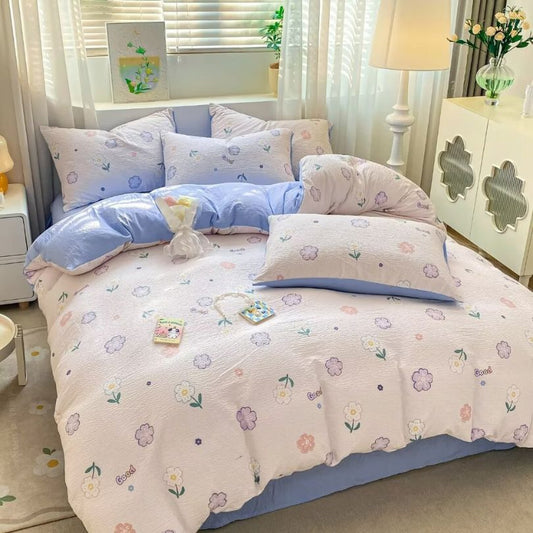 Lenjerie de pat 1 persoana, Finet Creponat, cu elastic, 4 piese, 100% bumbac | 0376-PV