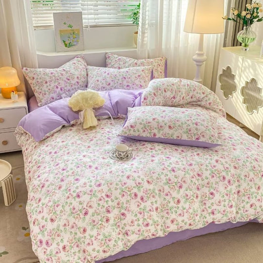 Lenjerie de pat 1 persoana, Finet Creponat, cu elastic, 4 piese, 100% bumbac | 0383-PV