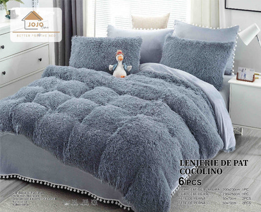 Lenjerie de pat Cocolino Fluffy - 6 piese | Confort si caldura pentru nopti relaxante | COD 0941-J