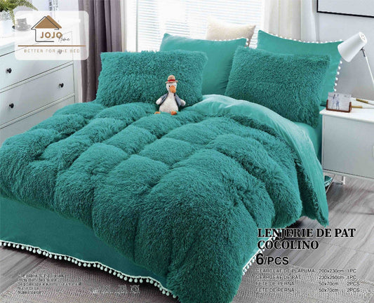 Lenjerie de pat Cocolino Fluffy - 6 piese | Confort si caldura pentru nopti relaxante | COD 0942-J