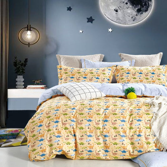 Lenjerie de pat copii, 1 persoana, Bumbac 100% Percal, cu 2 fete, 4 piese, cu elastic | 406-PV