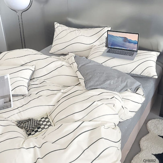 Lenjerie de pat dublu, Bumbac 100% Percal, cu elastic, 4 piese | 0390-PV