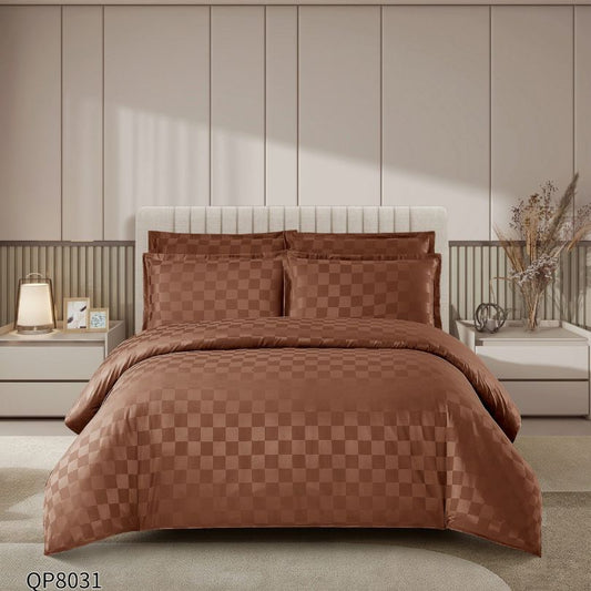 Lenjerie de pat dublu, Damasc Finetat, cu ELASTIC, 4 piese, 100% bumbac | 0199-PV