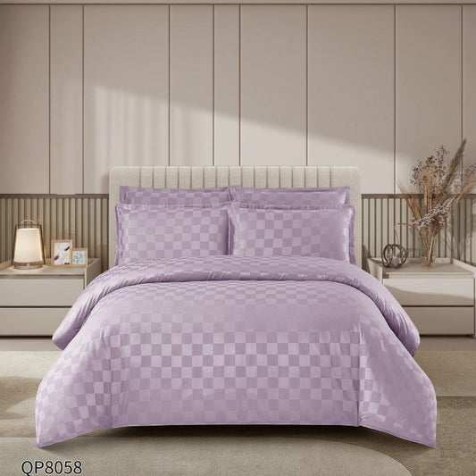 Lenjerie de pat dublu, Damasc Finetat, cu ELASTIC, 4 piese, 100% bumbac | 0200-PV