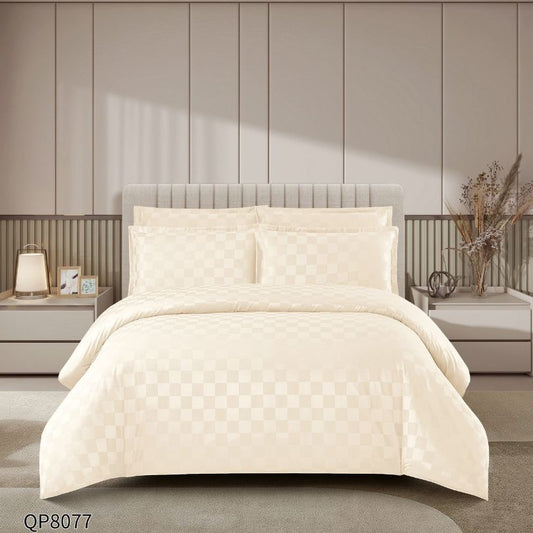 Lenjerie de pat dublu, Damasc Finetat, cu ELASTIC, 4 piese, 100% bumbac | 0202-PV