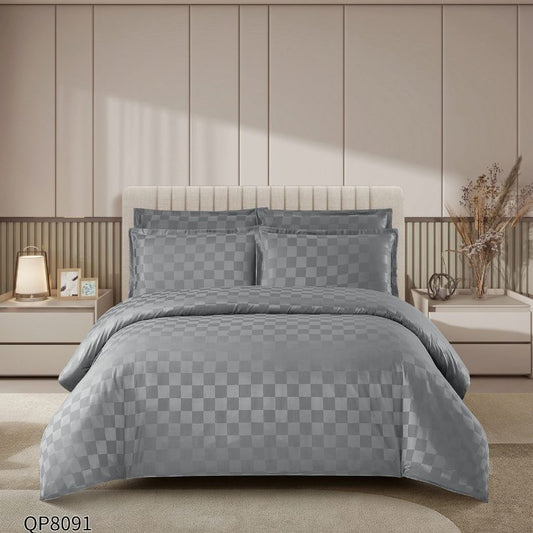 Lenjerie de pat dublu, Damasc Finetat, cu ELASTIC, 4 piese, 100% bumbac | 0204-PV