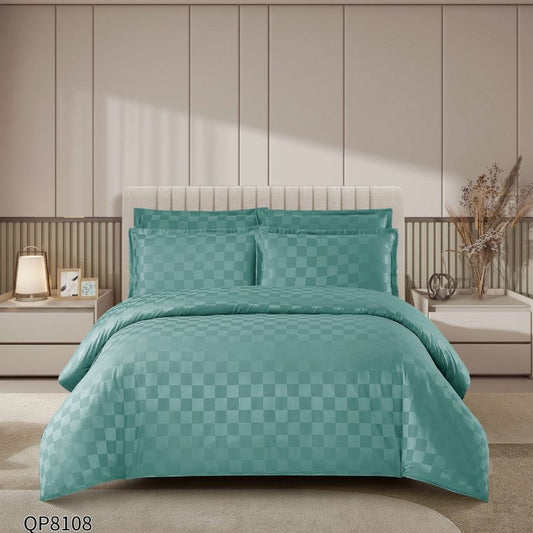 Lenjerie de pat dublu, Damasc Finetat, cu ELASTIC, 4 piese, 100% bumbac | 0207-PV