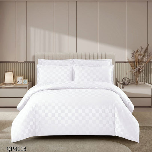 Lenjerie de pat dublu, Damasc Finetat, cu ELASTIC, 4 piese, 100% bumbac | 0208-PV