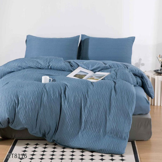 Lenjerie de pat dublu, Finet Crepon, cu elastic, 4 piese, 100% bumbac | 0459-PV