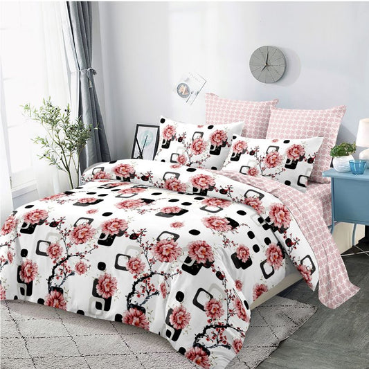 Lenjerie de pat dublu finet, 6 piese, 100% bumbac, fara elastic | 0278-PV