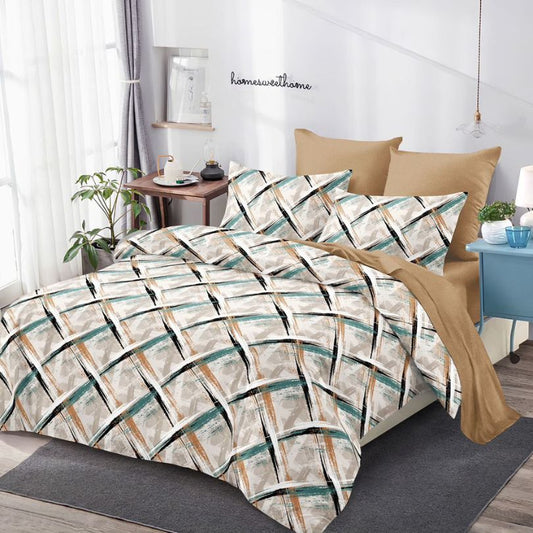 Lenjerie de pat dublu finet, 6 piese, 100% bumbac, fara elastic | 0286-PV