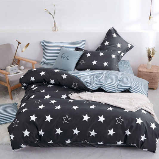 Set lenjerie de pat bumbac satinat 4 piese cu elastic – Design rafinat și textura delicata, Cod 0459-S